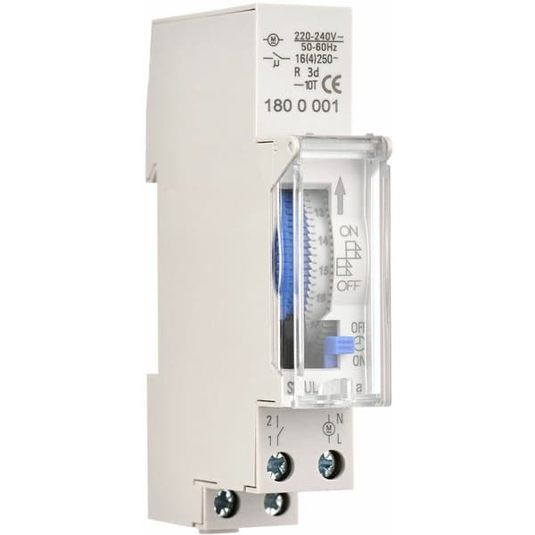 24-timers mekanisk timer 15-minutters minimum timer Skinnemontering Innebygd batteri, SUL180a AC220-240V Grå