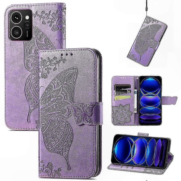 Plånboksfodral i PU-läder med fjärilsmönster för telefon Light Purple