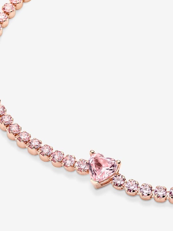 Pandora - Kimalteleva sydän tennisrannekoru - 14k ruusukullattu 7.1in/18cm