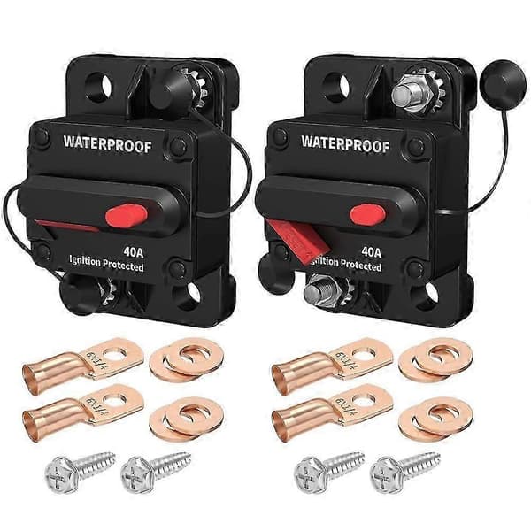 2 sæt 40 Amp afbryder 12V - 48V, 12 Volt DC afbryder 40A vandtæt med manuel nulstilling inline til RV Audio Edition 0331