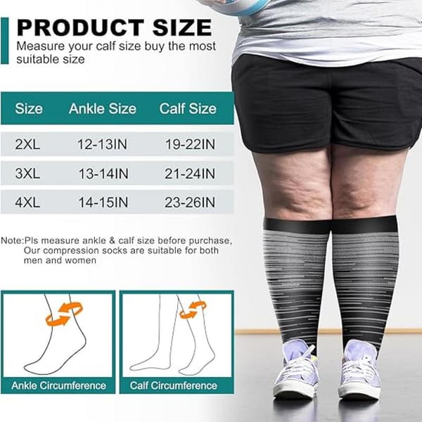 3 par Plus Size 3xl kompresjonsstrømper for kvinner menn ekstra store brede legger knelange sokker{ROG} 3XL
