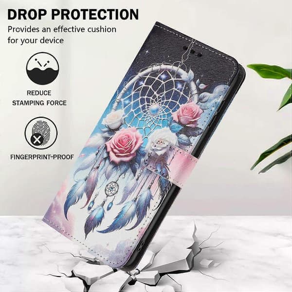 YX-2501 Leather Case Compatible with Samsung Galaxy A26 5G A16 5G 4G Pattern Printing Wallet Case with La-Perfet Flower Wind Chime