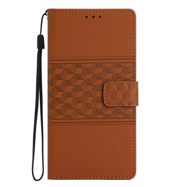 Diamantpräglat läderfodral för Xiaomi Poco X6 Brown