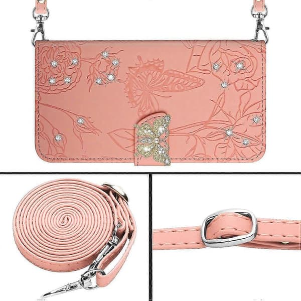 Etui til iPhone 13 PRO MAX Lommebok Sommerfugldeksel Justerbar Hals... Pink
