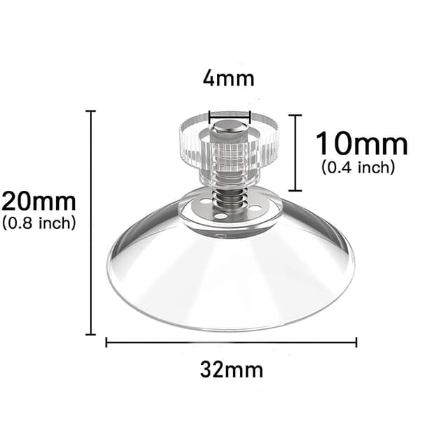 30-pack Suction Cups with Thread and Knurled Nuts M4, Transparent Threaded Suction Cup Ø 32 mm, Glass Suction Cup without Drilling for Car, Decoration