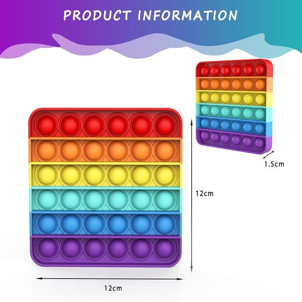 Push and Pop Bubble Sensorisk Fidget Legetøj, Silikone Sensorisk Fidget Legetøj til Børn og Voksne, Angstlindring (Regnbuefirkant)