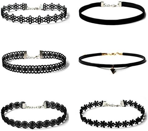 6 st halsband svart sammet choker set klassisk gotisk tatuering spets chokers