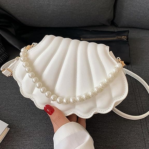 Women's Shoulder Bag, Shell Pattern, Imitation Pearl Decoration, Elegant Shell Shape, Perfect for Parties, Weddings, Dinners, and Banquets Red
