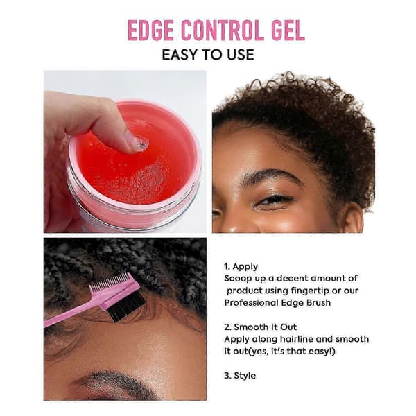 Højkvalitets Edge Control Gel med Børste, Edge Control Hårgel, Hårstyling Gel til Flyvsk Hår, Edge Control Gel til Afrohår Pink