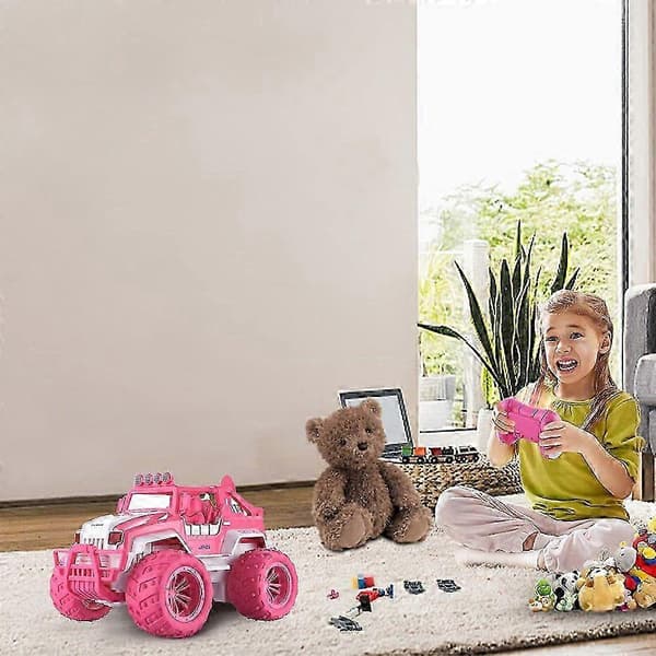 Barn RC Biler Fjernkontroll Leker Bil 2.4 GHz LED Lys Terrengbil Rosa 26s