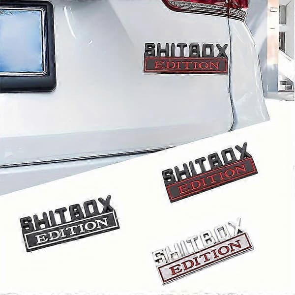 Shitbox Edition Emblem, 3D Bilmærkat, Cool 3D Stænklap Navneskilt Erstatning, Kompatibel Med De Fleste Biler, Lastbiler Og SUV'er 26s Silvery Red