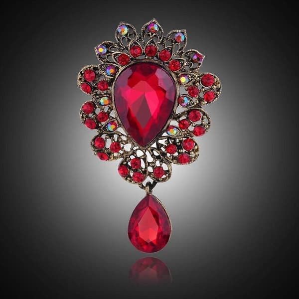 Rød Broche Tåreformet Rhinestone Bryllupsbuket Broche Nål