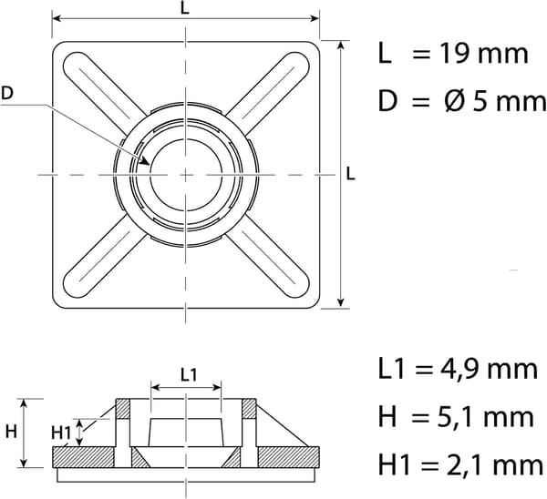 100 st. selvklæbende kabelbindere, 19 mm x 19 mm, sort, selvklæbende kabelbindere, plastkabelbinderholdere, til kabelbindere