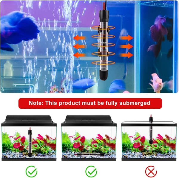 (60 L, 50 W) Aquarium Heater - Adjustable Thermostat - With 2 Suction Cups