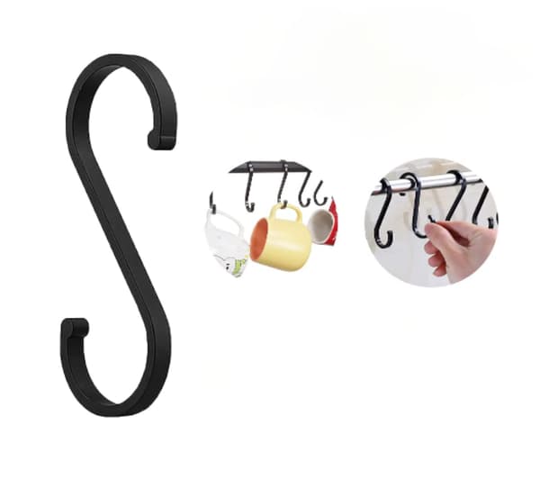 Mustat S-koukut, teurastajan koukku, ripustuskoukut, S-koukut, S-ripustimet, vaateripustimet, S-koukku (musta)