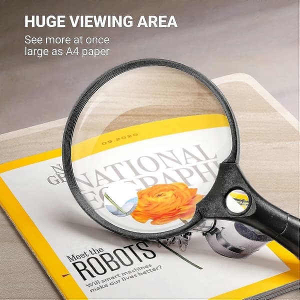 Magnifying Glass with Light, Magnifier 13.7 cm Extra Large Magnifying Glass, 3 Bright LED Lights