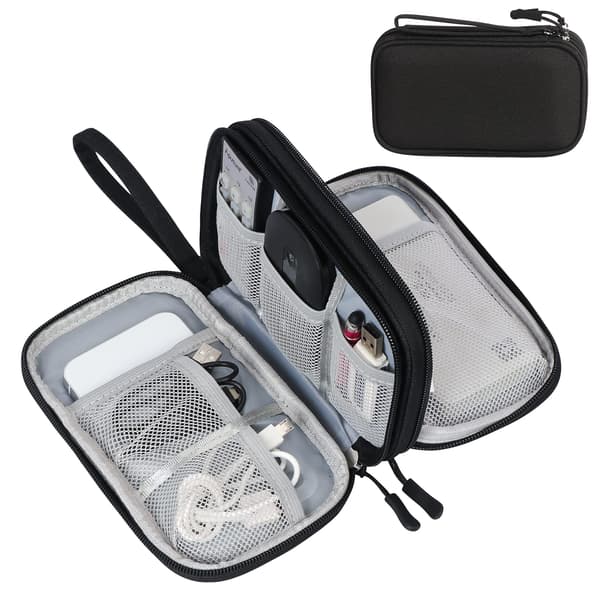 Electronics Accessories Bag, Cable Organizer Bag, 2-Layer Portable Waterproof Travel Case for Cable, SD Card, Charger, Power Bank, Black