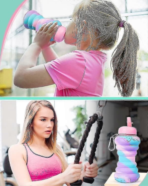 Donut Hopfällbara Vattenflaskor för Barn för Skolan 20oz BPA-fria Läcksäkra Silikon Hopfällbara Vattenflaskor för Student Småbarn