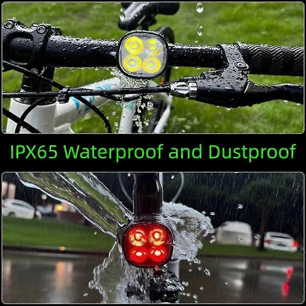 Praktisk og vakkert LED-sykkellyssett IPX65 vanntett frontlykt og baklykt med 15 lysmoduser