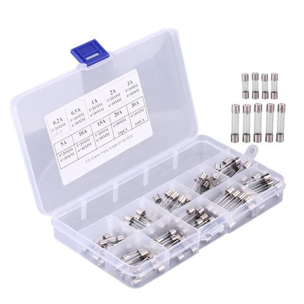 100 stk 5*20mm 6*30mm Sortiment Bil Glassikring Rør Kit 0.2A 0.5A 1A 2A 3A 5A 10A 15A 20A 30A