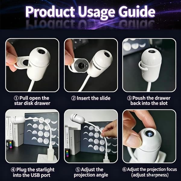 HD Smart Dynamic 5D Holographic Night Light Projector, Plug and Play HD Star Projector, 360° USB Galaxy and Moon Projector Lamp 24 films
