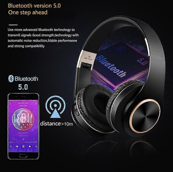 MP3-afspiller Støjreducerende hovedtelefoner Bluetooth T8 Sammenfoldelig med lydkabel Bluetooth-øretelefon Headset Hovedtelefoner Store øretelefoner 26s red