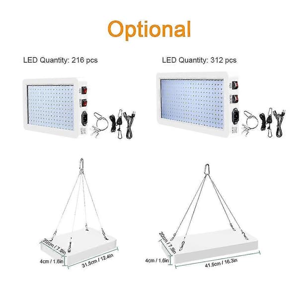 2000W LED Vekstlys for Innendørsplanter 312 LED Fullspektrum Veg og Bloom Dobbel Bryter IP65 Vanntett