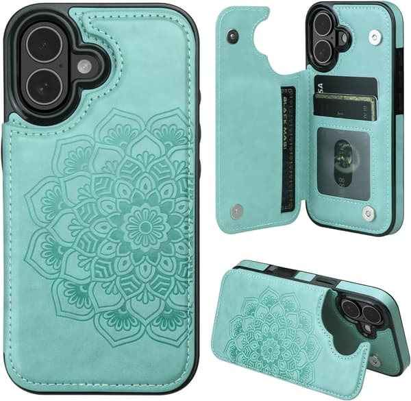til iPhone 17 Pro Max Cover med Kortholder, Blomst Magnetiske Knapper Beskyttende Pung Etui til Kvinder til iPhone 17 Pro Max, green iPhone 17 Pro Max