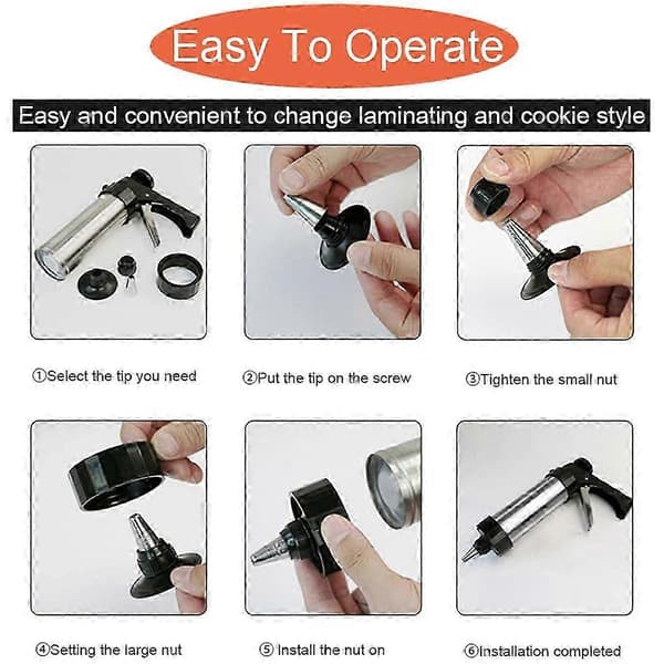 Spritz Cookie Press Kit, Kiksmaskine i rustfrit stål til kageglasurdekoration, har ergonomisk design og skridsikker base, perfekt til gør-det-selv 26s