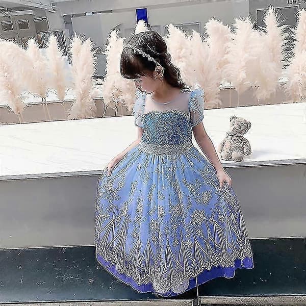 Pigernes sommerkjoler Prinsesse Elsa Cosplay fødselsdagsfestkjoler 130