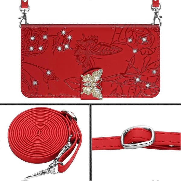 Etui til iPhone 13 PRO MAX Pung Sommerfugl Cover Justerbar Halsrem S... Red
