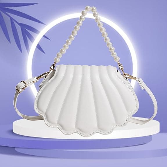 Women's Shoulder Bag, Shell Pattern, Imitation Pearl Decoration, Elegant Shell Shape, Perfect for Parties, Weddings, Dinners, and Banquets Red