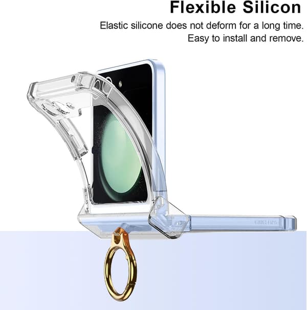 Case for Samsung Galaxy Z Flip 7, with Hinge Protection and Ring Holder (Transparent)
