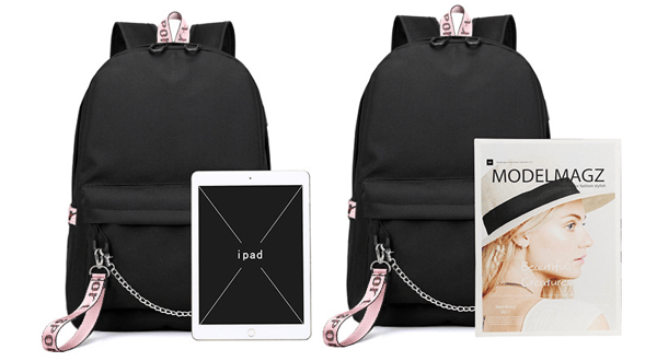 Blackpink Ryggsäck, USB-laddningsbar Ryggsäck, Skolryggsäck för Studenter