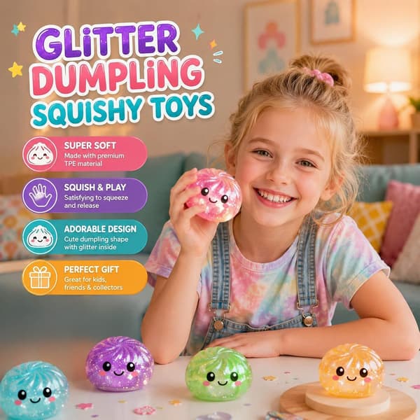 12 st Glitter Dumpling Squishy, 2026 Uppgraderad Mini Squishy Dumpling Leksak, Söta Stressbollar Fidget Sensoriska Leksaker, Julstrumpfyllning me...