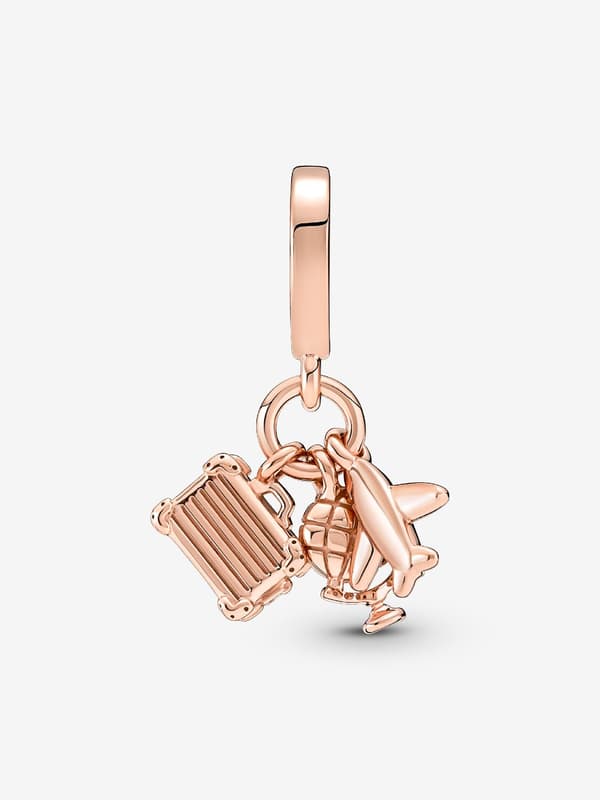 Pandora - Fly, globus & kuffert tredobbelt charm - 14k rosaforgyldning