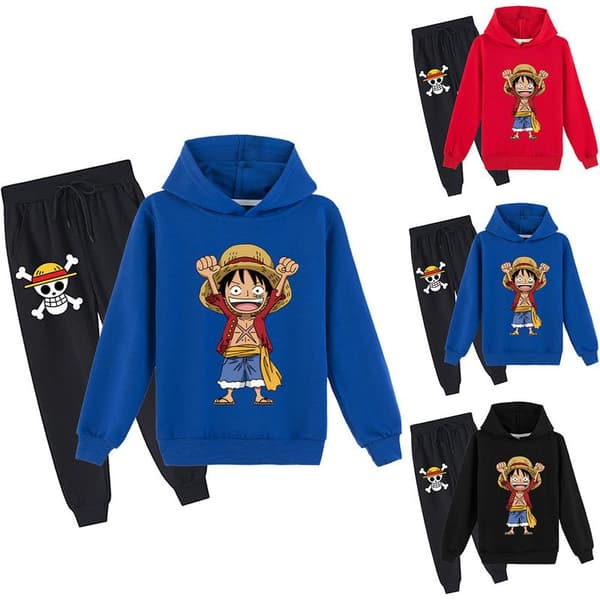 ONE PIECE Monkey D. Luffy Træningsdragt Børn Hættetrøje Joggingbukser Sæt 2-dele/Sæt Sort Sort Black 140cm