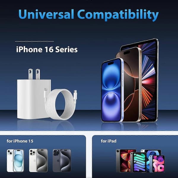 iPhone 16 15 Pro Max Oplader Hurtig Opladning, 20W USB C Hurtig Oplader Blok iPhone 16 15 Opladerkabel 3m Langt USB C Opladerkabel til iPhone 16