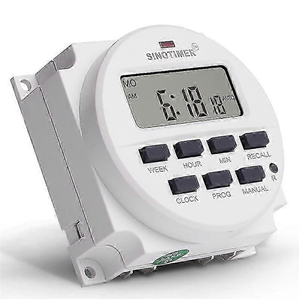 SINOTIMER Tm618N-2 Lcd 1,6 tum Digital 220V Ac 7 Dagars Programmerbar Timer Switch med Relä Inuti a White