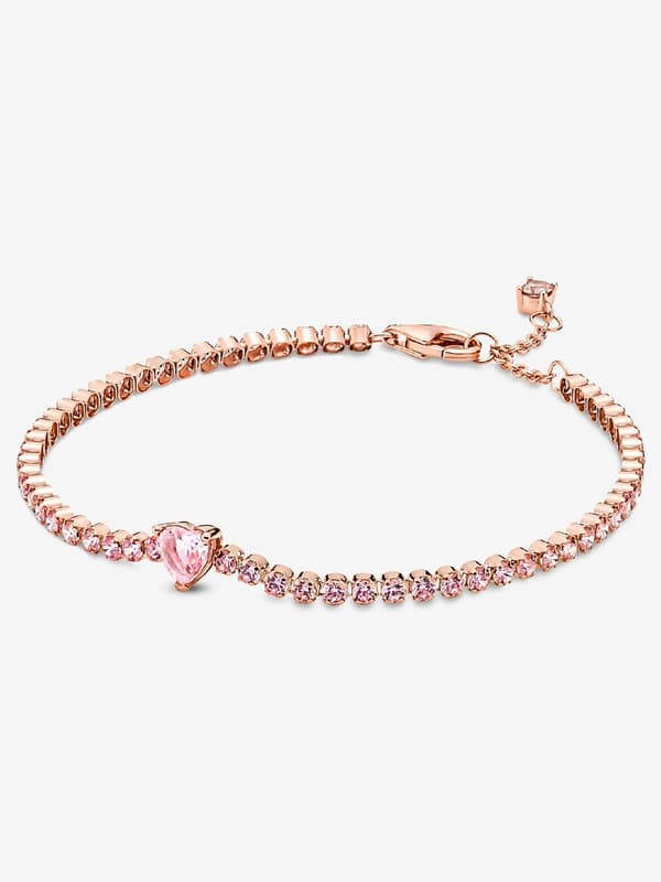 Pandora - Kimalteleva sydän tennisrannekoru - 14k ruusukullattu 7.1in/18cm