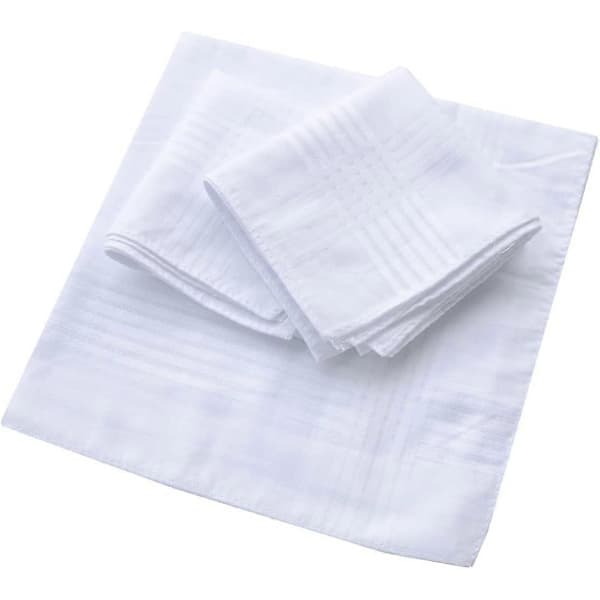 White Cotton Handkerchiefs for Men, 12-Pack - 100% Soft Cotton Fabric, Durable and Stylish for Daily Use