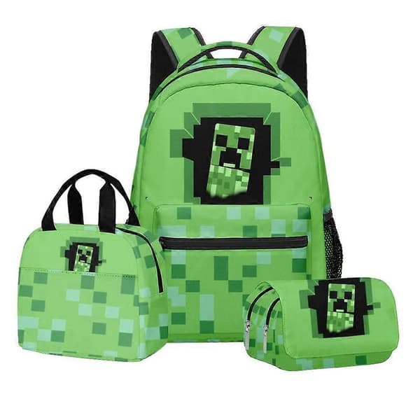 Minecraft 3D Ryggsekk Matboks Penalsett for Barn Studenter Skoleutstyr Flere Stiler 9 Three-piece set