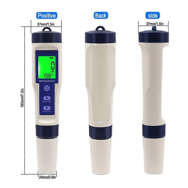 5-i-1 digital pH-testpenna, poolsalttestare, digital salthaltstestare med hög precision för vatten White