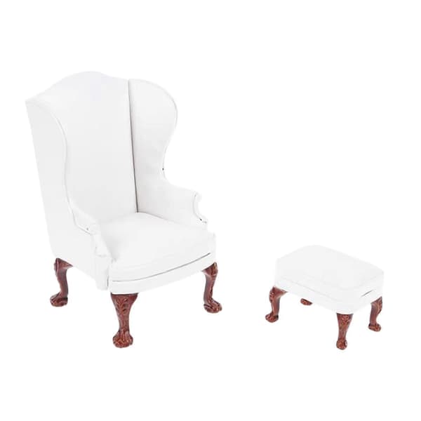 1:12 Skala Dockhus Enkel Soffa med Fotpall Miniatyr Dockhusmöbler white