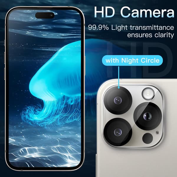 Kameralinsebeskyttelse til iPhone 15 Pro / 15 Pro Max, 9H hærdet glas, ridsefast (kompatibel, 3-pak)