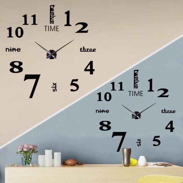 40 cm DIY Suuri Seinäkello Tarra Musta Olohuone Makuuhuone Korkea