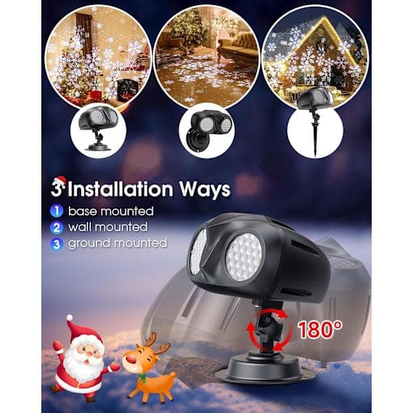 Projektor Dobbelthode Jul Snøfall LED-lamper med fjernkontroll, IP65 Vanntett