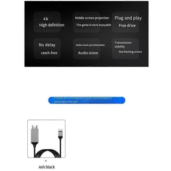 Praktisk og smukt adapterkabel Type-C til -kompatibelt USB3.1 4K HDTV-kabel til Android-telefon til tilslutning
