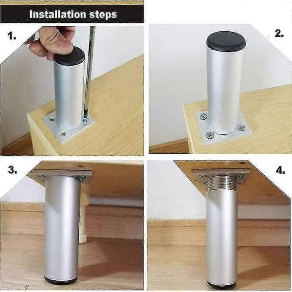 Sæt med 4 Aluminium Køkken Møbelben - Justerbare - Runde - Støtteben til Møbler Sofa - Bæreevne 100 Kg - 6cm - Sort