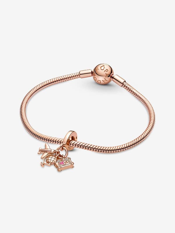Pandora - Fly, globus & kuffert tredobbelt charm - 14k rosaforgyldning